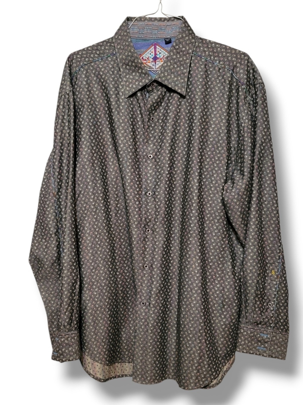 ROBERT GRAHAM - 3XL Men's Long-Sleeve Button-Up Shirt in Dark Gray Pattern